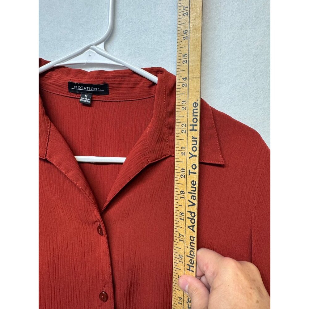 Notations Womens Red Button-Up Blouse M Textured Fabric Collared 3/4 Sleeve Top - Picture 5 of 8